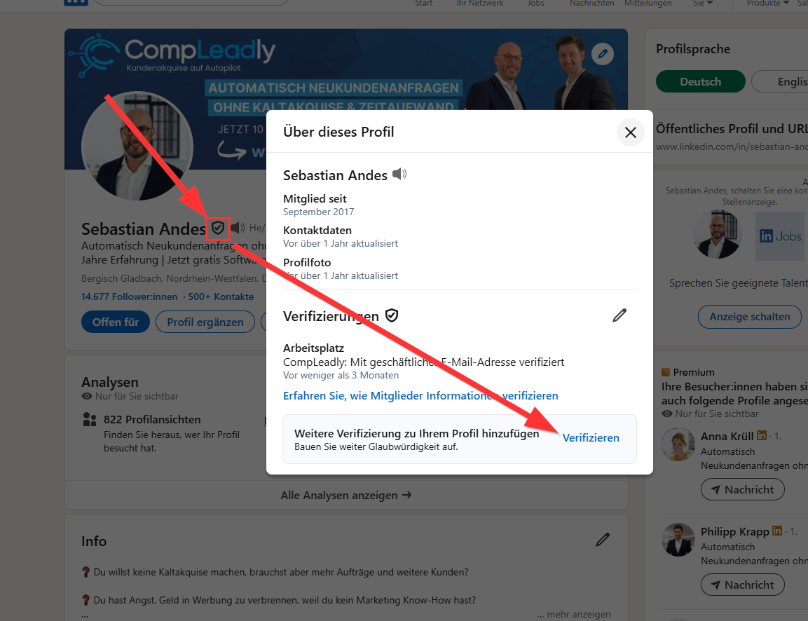 LinkedIn Profil Verifizierung mit Firmen E-Mail