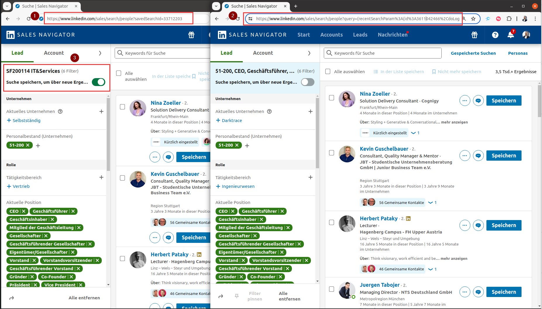 Was ist der Unterschied von einer savedSearch im Sales Navigator und einer normalen Sales Navigator Zielgruppe