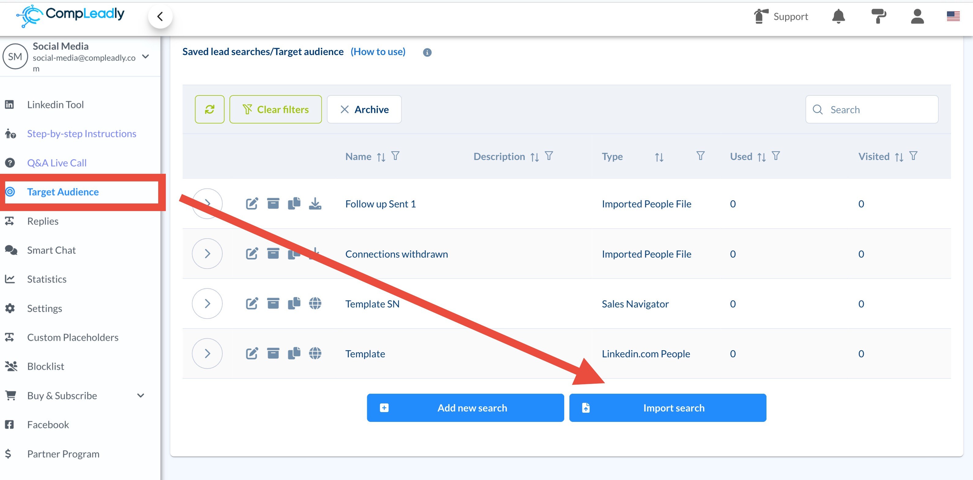 Correctly import a search list into CompLeadly.