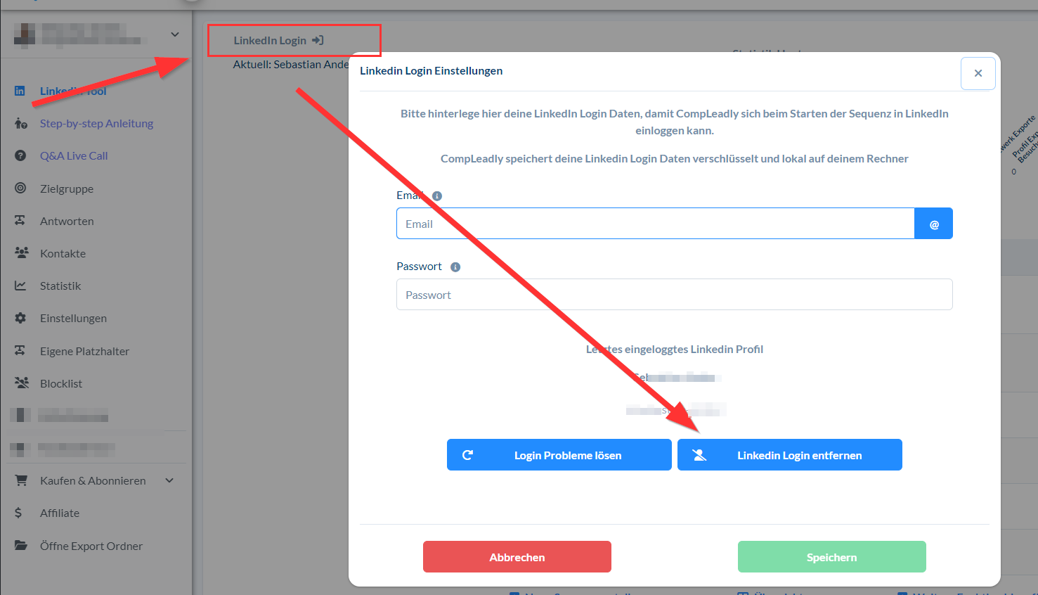 CompLeadly loggt sich mit dem falschen LinkedIn Profil ein