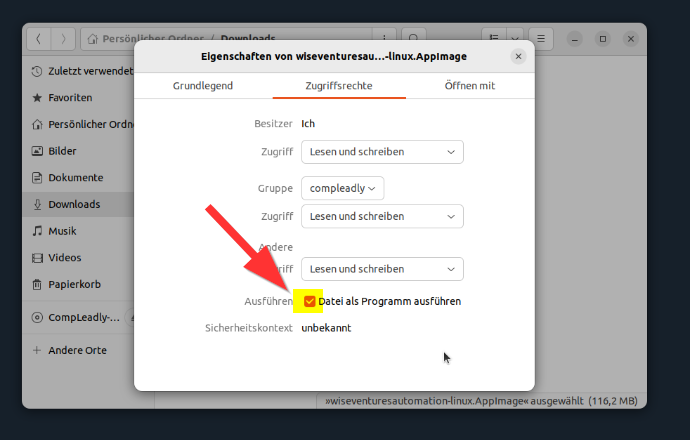 Linux Programme ausführen #.AppImage