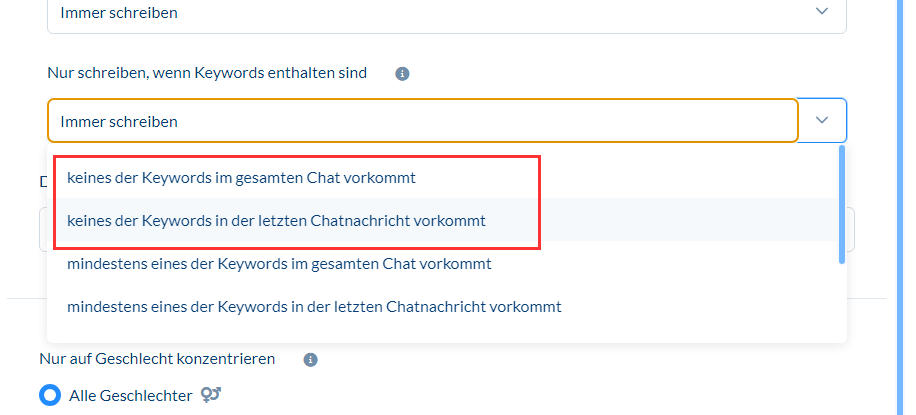 Keyword in last message / Schlüsselwort in der letzten Nachricht