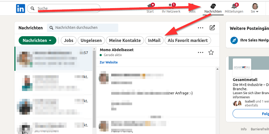 Wo finde ich meine InMails