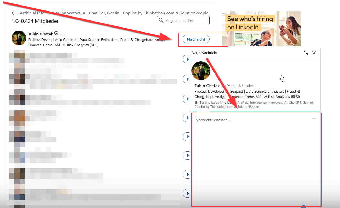 Einschränkung bei der Gruppenmitglieder-Messenger-Funktion auf LinkedIn