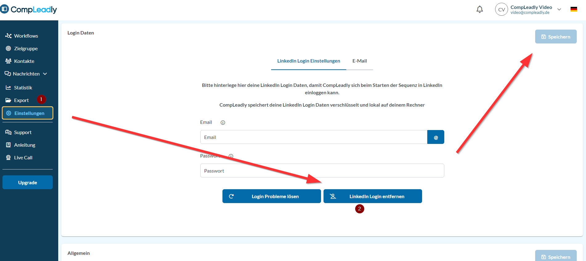 LinkedIn Passwort in CompLeadly ändern