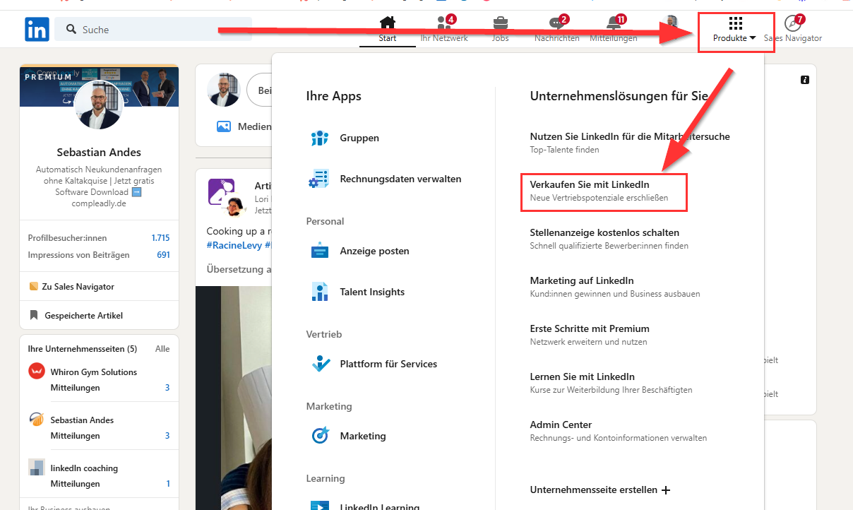 Möglichkeit der kostenlosen Testphase des Sales Navigators prüfen
