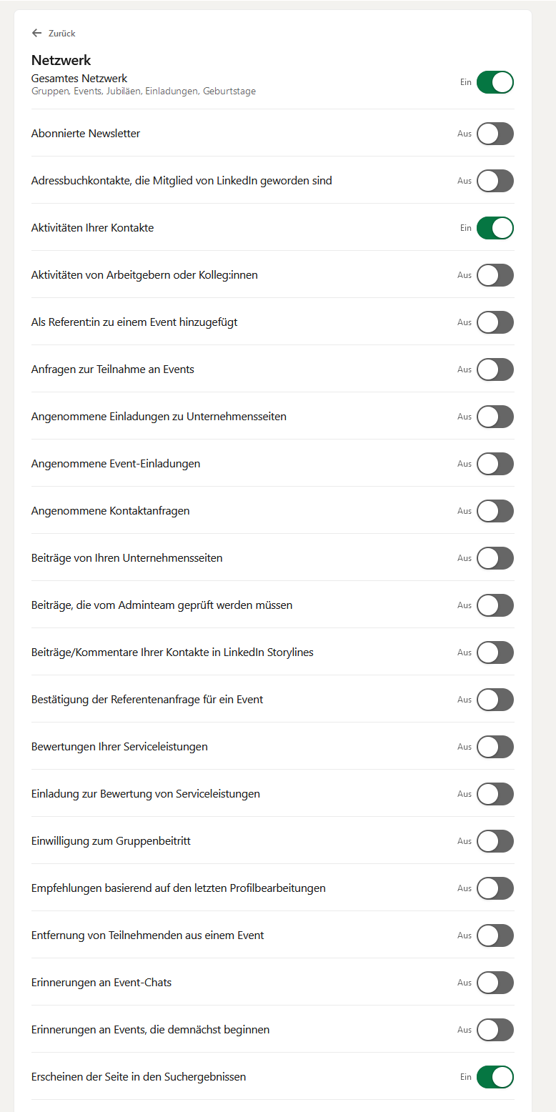 Empfehlung für Mitteilungseinstellungen