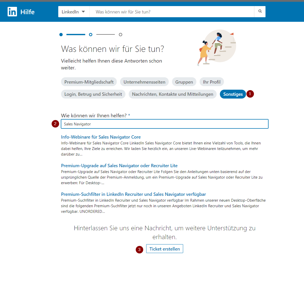 Den Linkedin Support kontaktieren #ticket erstellen
