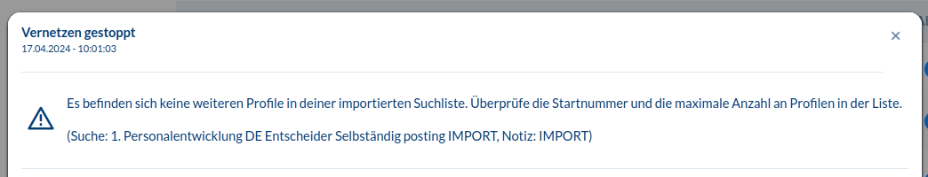 Importierte Zielgruppe zu Ende #Zielgruppe beendet