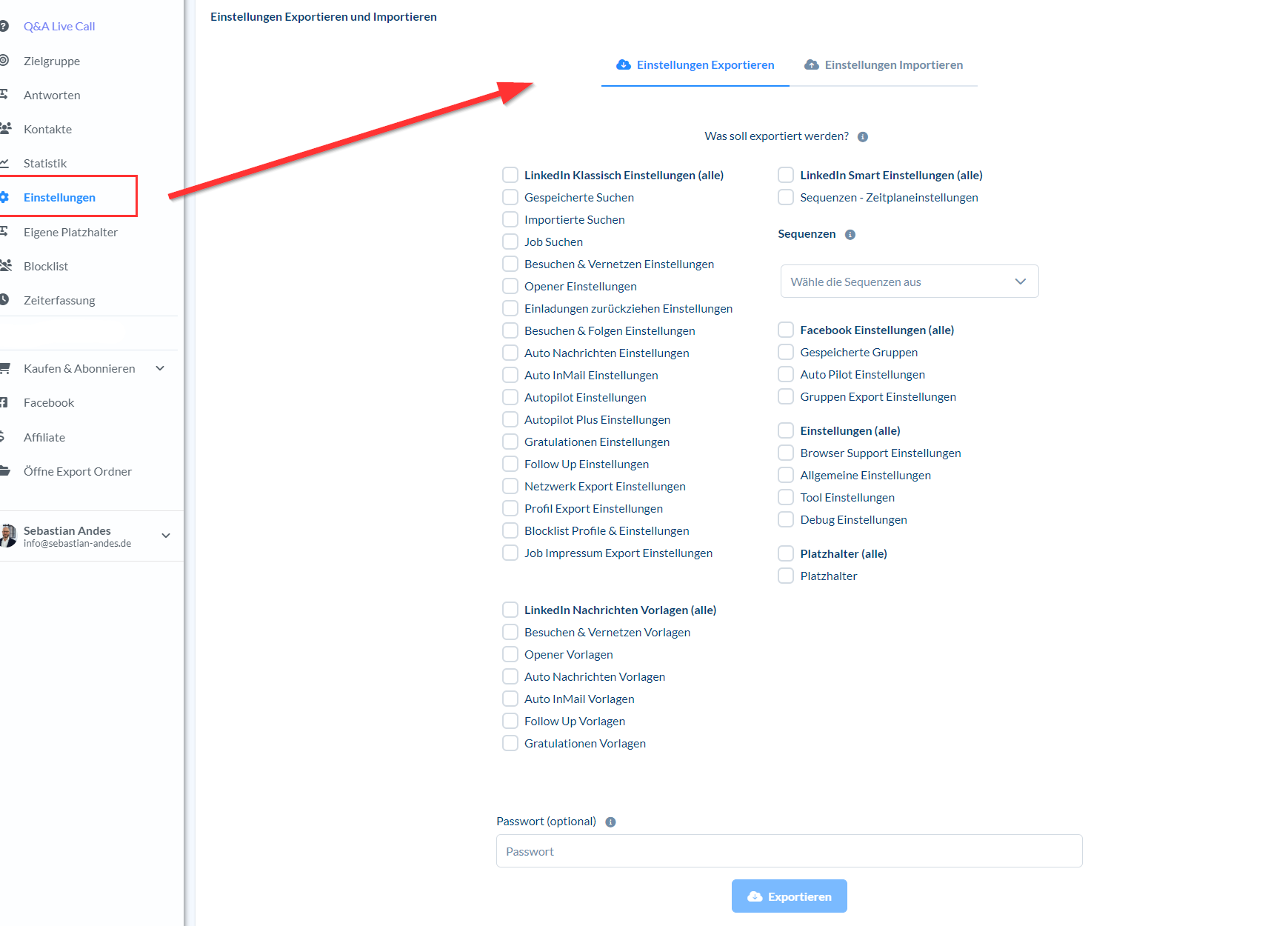 CompLeadly Einstellungen wechseln / Transferieren bzw. übertragen #importieren #exportieren