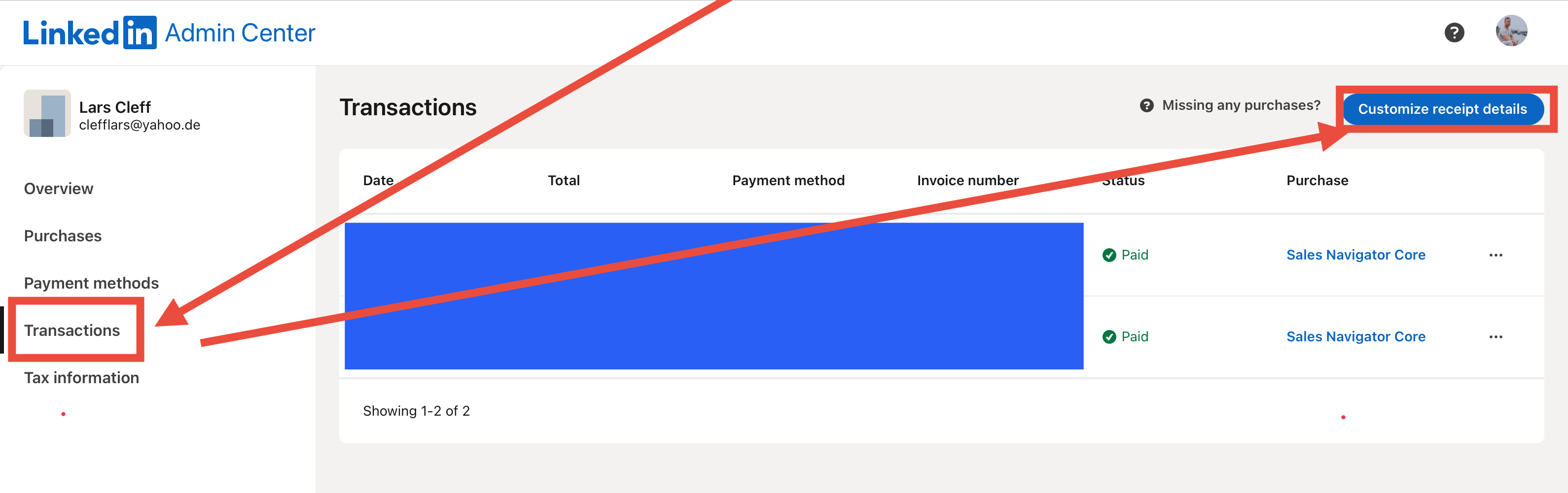 How can I save the billing address on LinkedIn?