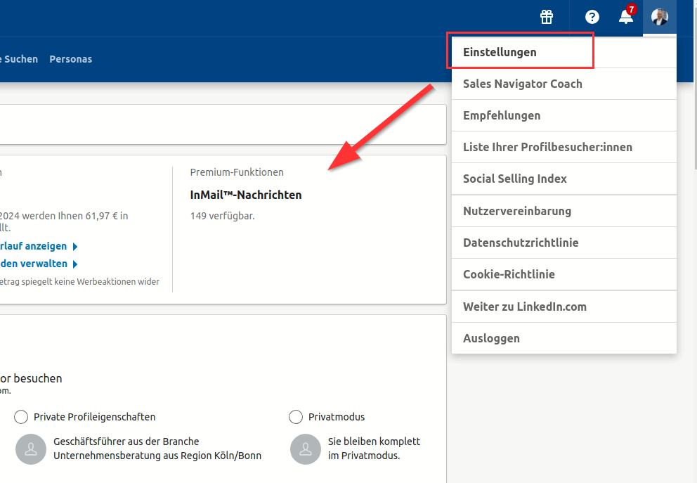 InMail Guthaben prüfen