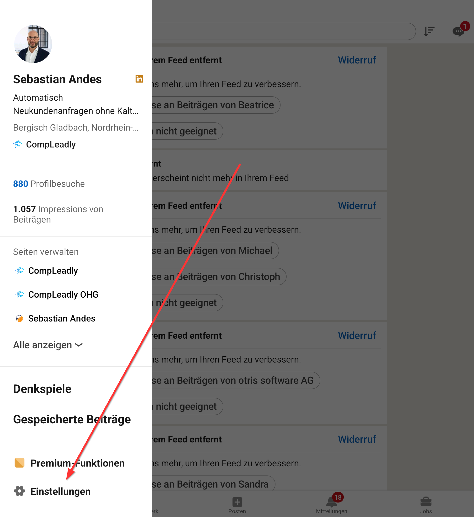 Zwei-Faktor-Authentifizierung in der LinkedIn-App als Push-Nachricht aktivieren.
