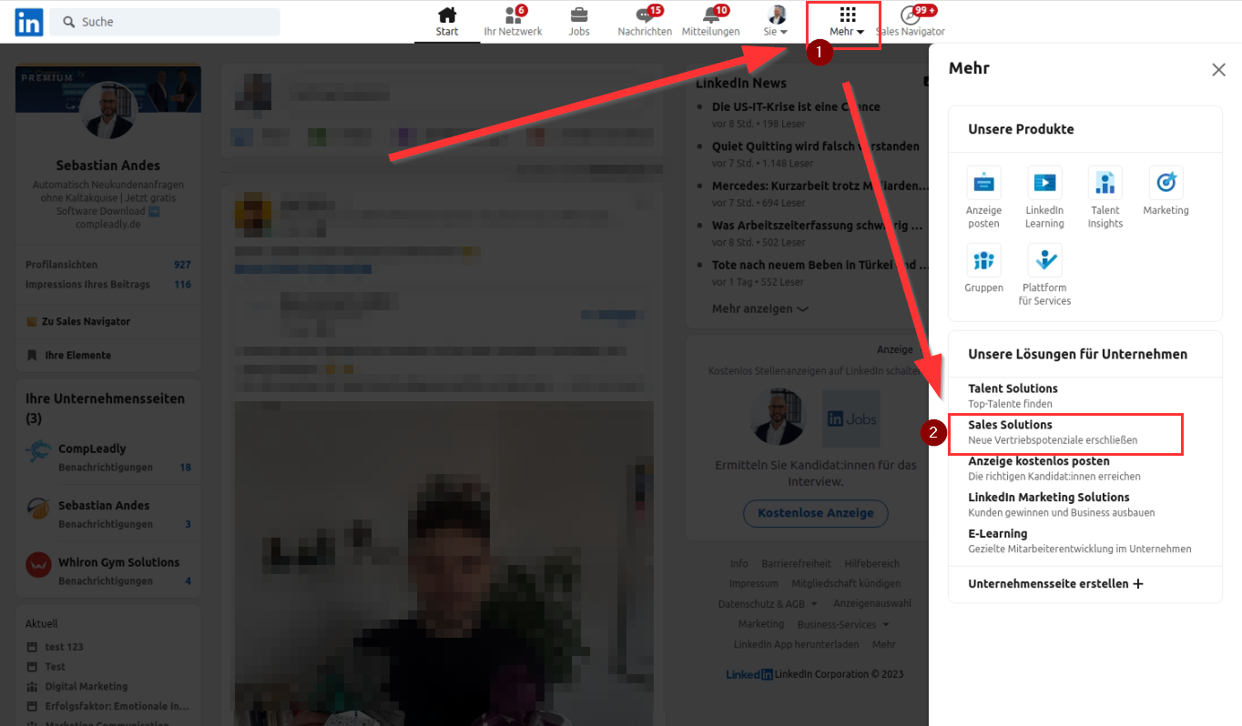 Den Sales Navigator auswählen in LinkedIn #Premium Switcher