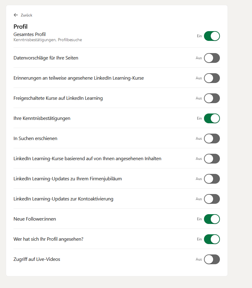 Empfehlung für Mitteilungseinstellungen