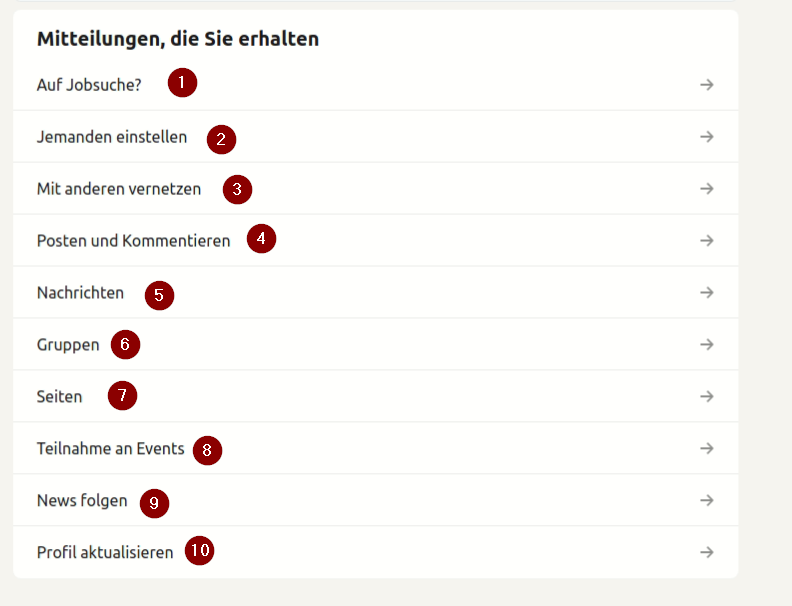 Empfehlung für Mitteilungseinstellungen