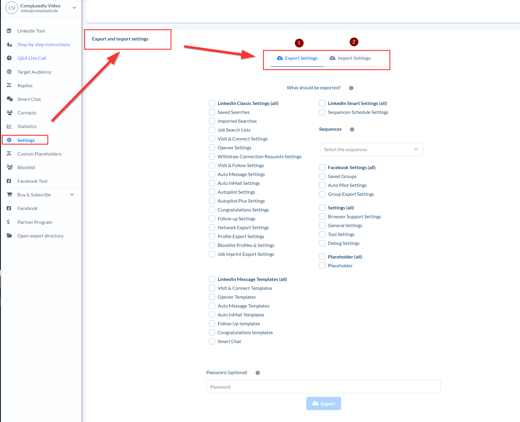 Switch or transfer CompLeadly settings #import #export