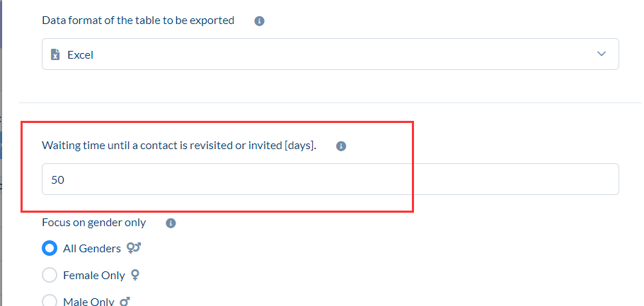 Waiting time until a contact is revisited or invited [days].