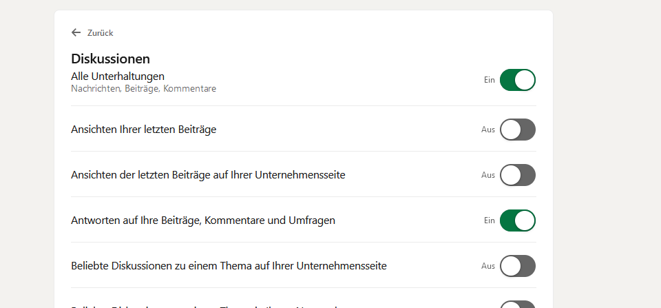 Empfehlung für Mitteilungseinstellungen