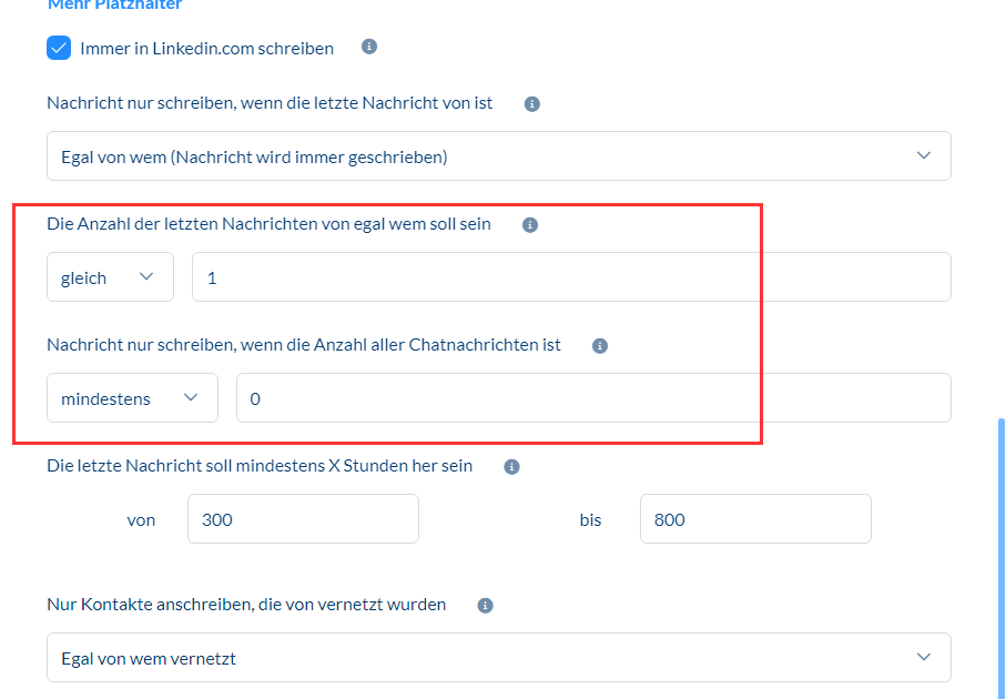 LinkedIn Abwesenheitsnotizen zählen nicht bei Kampagennachrichten in die Anzahl der letzten Nachrichten