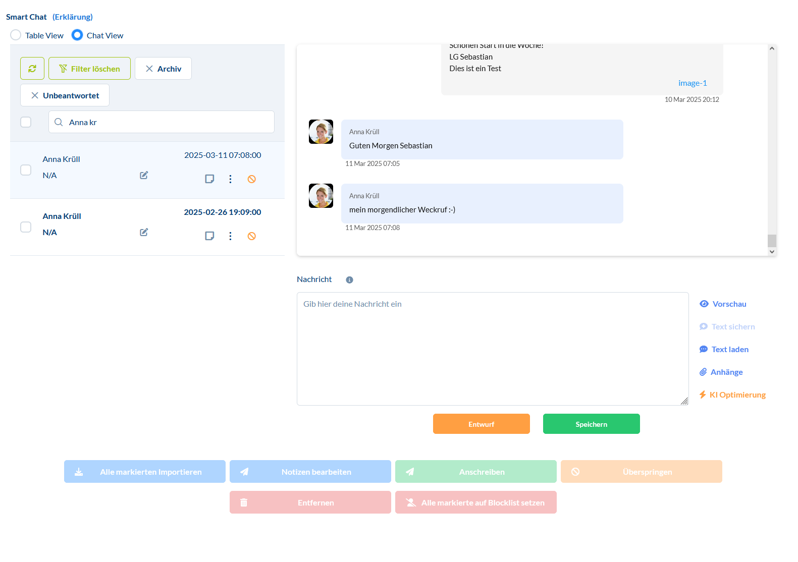 Smart Chat: Chat View vs. Table View #Tabellen Ansicht
