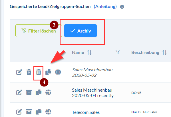 Wie kann ich bereits erstellte Zielgruppen wieder löschen?