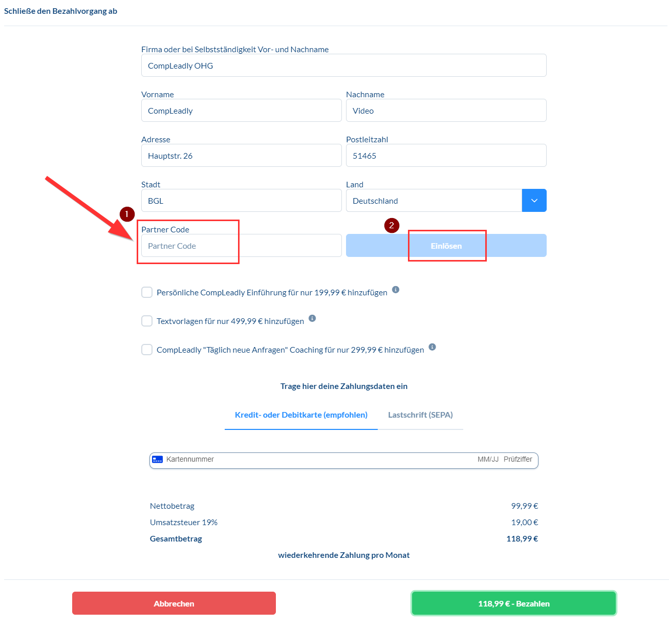 Rabatt Code einlösen