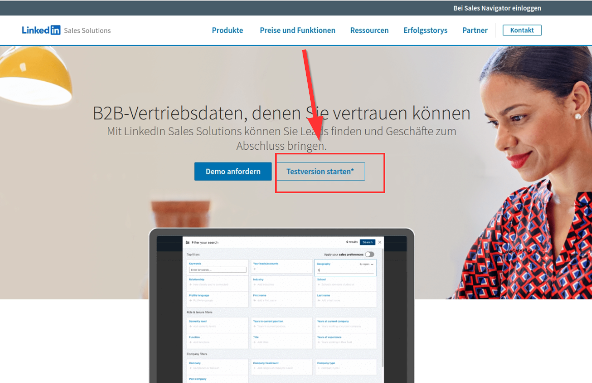 Den Sales Navigator auswählen in LinkedIn #Premium Switcher