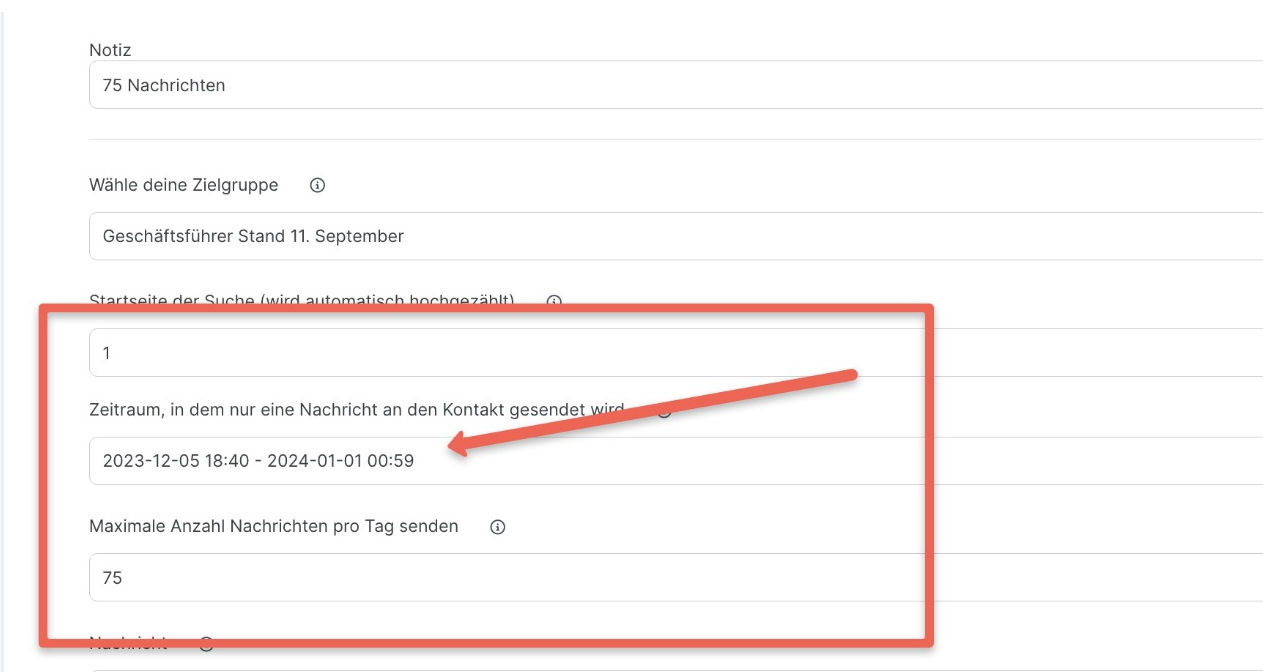 Letzte Nachricht vor oder nach dem angegebenen Datumsbereich gesendet / Last message sent before or after the date range provided