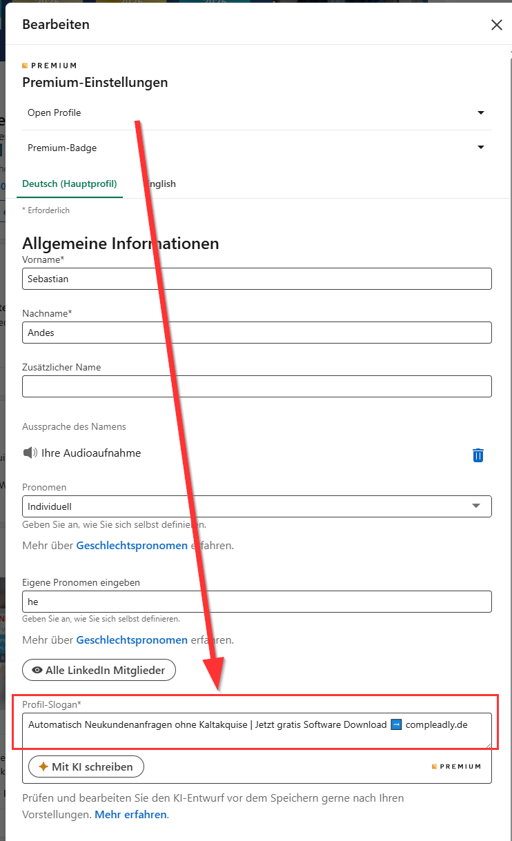 Dein Titelbild und Profilslogan auf LinkedIn ändern