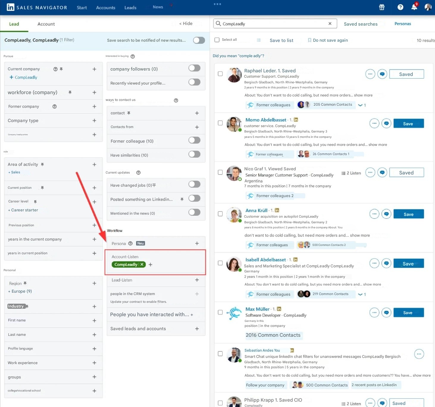 How you can use employees from Sales Navigator account searches