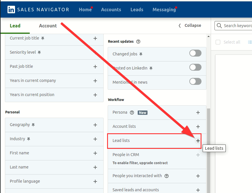 Use of lead lists with the Sales Navigator in Compleadly