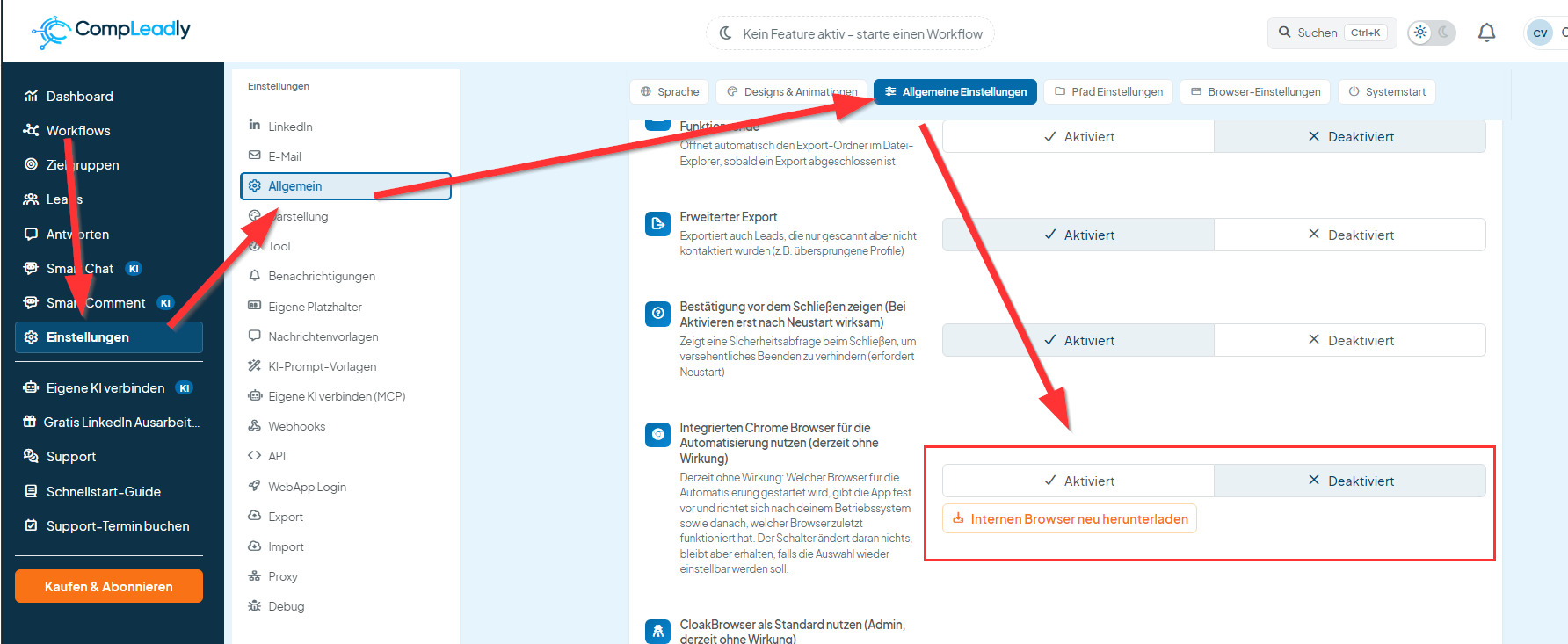 Integrierten Browser verwenden