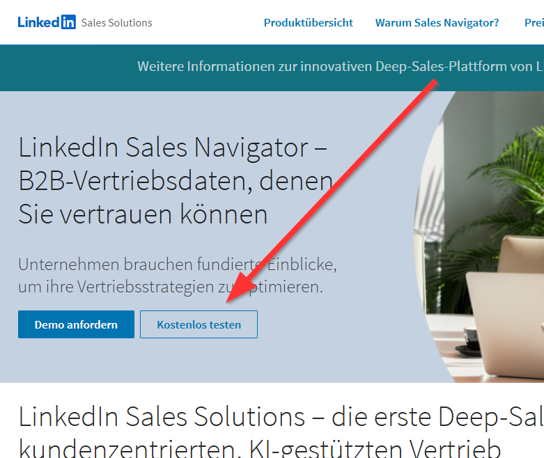 Möglichkeit der kostenlosen Testphase des Sales Navigators prüfen
