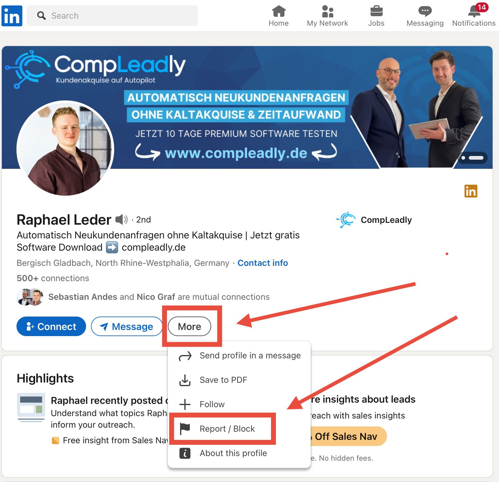 Block contacts on LinkedIn