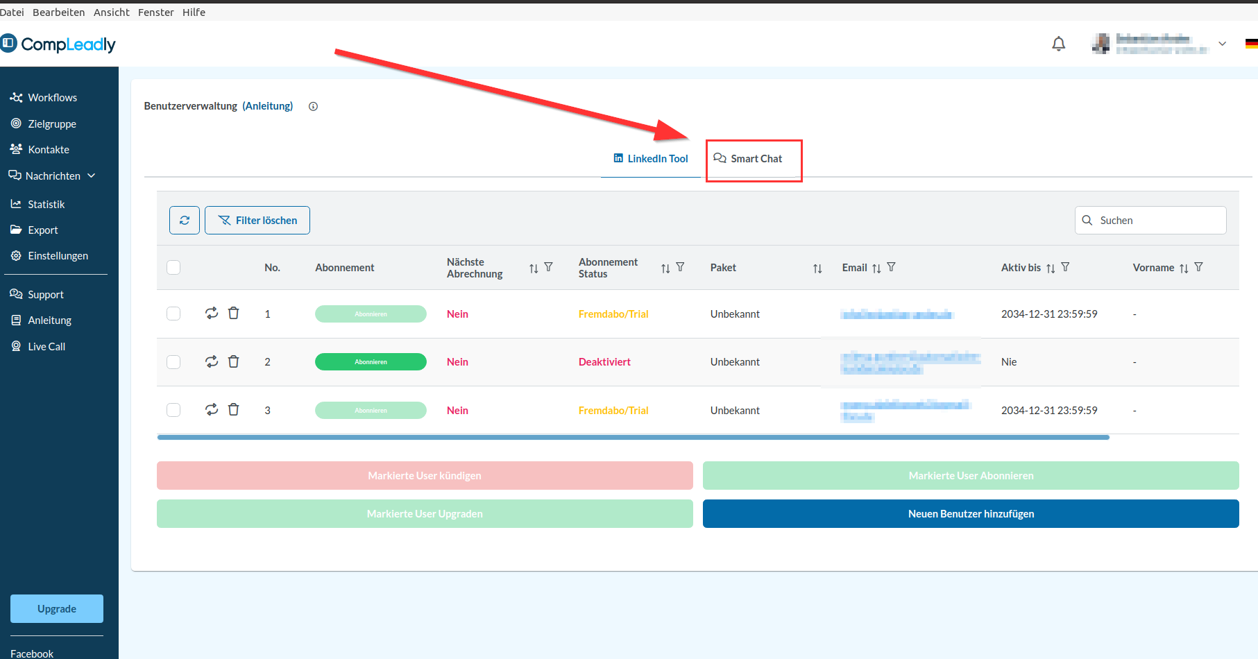 Where can I find Smart Chat in the user administration? #admin