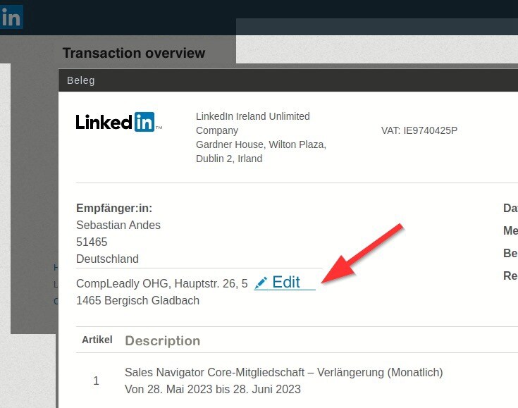 How can I save the billing address on LinkedIn?