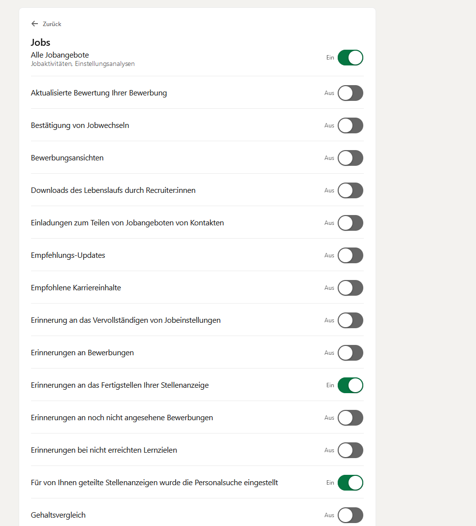 Empfehlung für Mitteilungseinstellungen