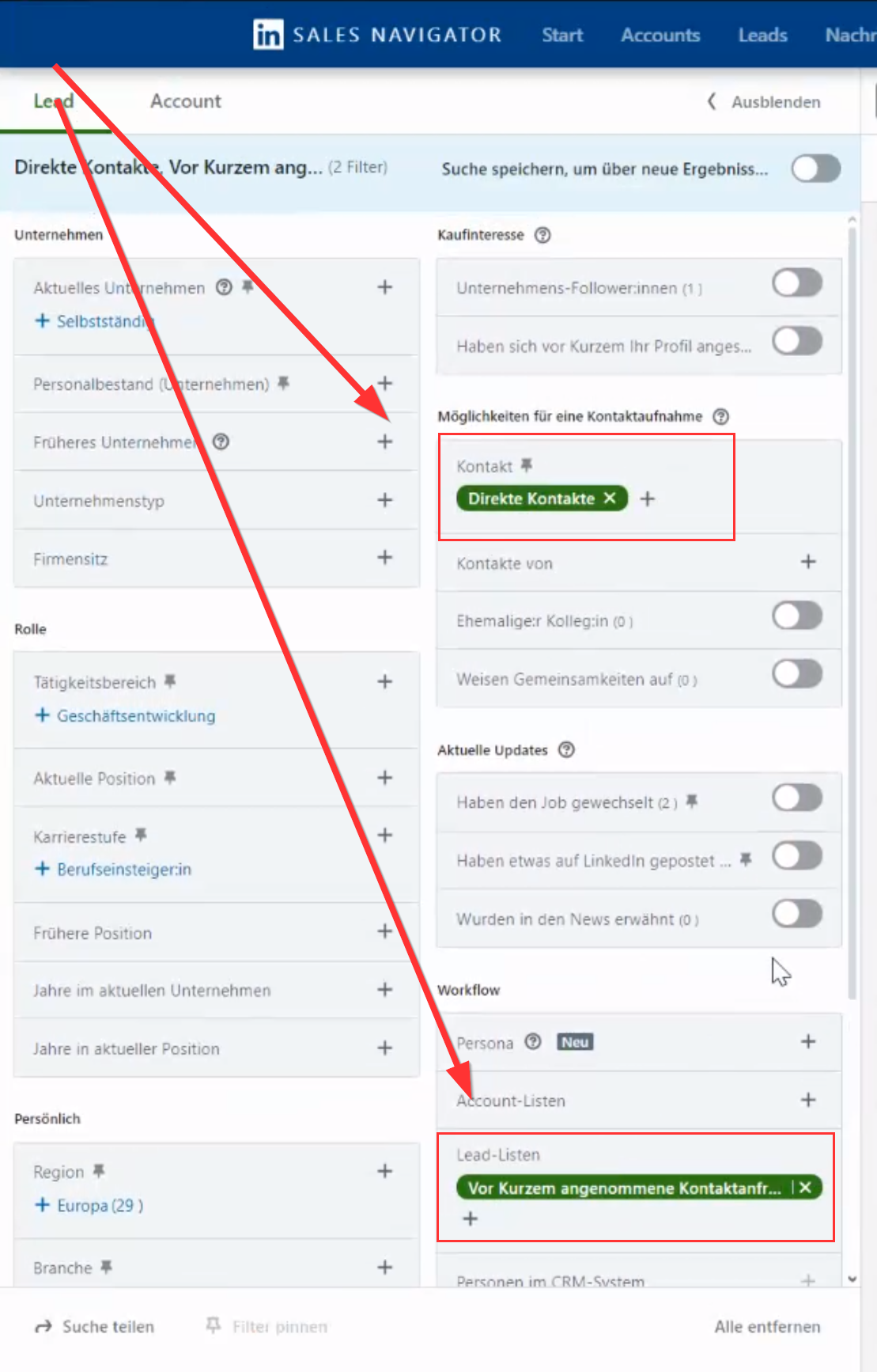 Optimierung der LinkedIn Opener-Kampagnen mit Neuen Kontakten (vor Kurzem angenommene Kontakte)