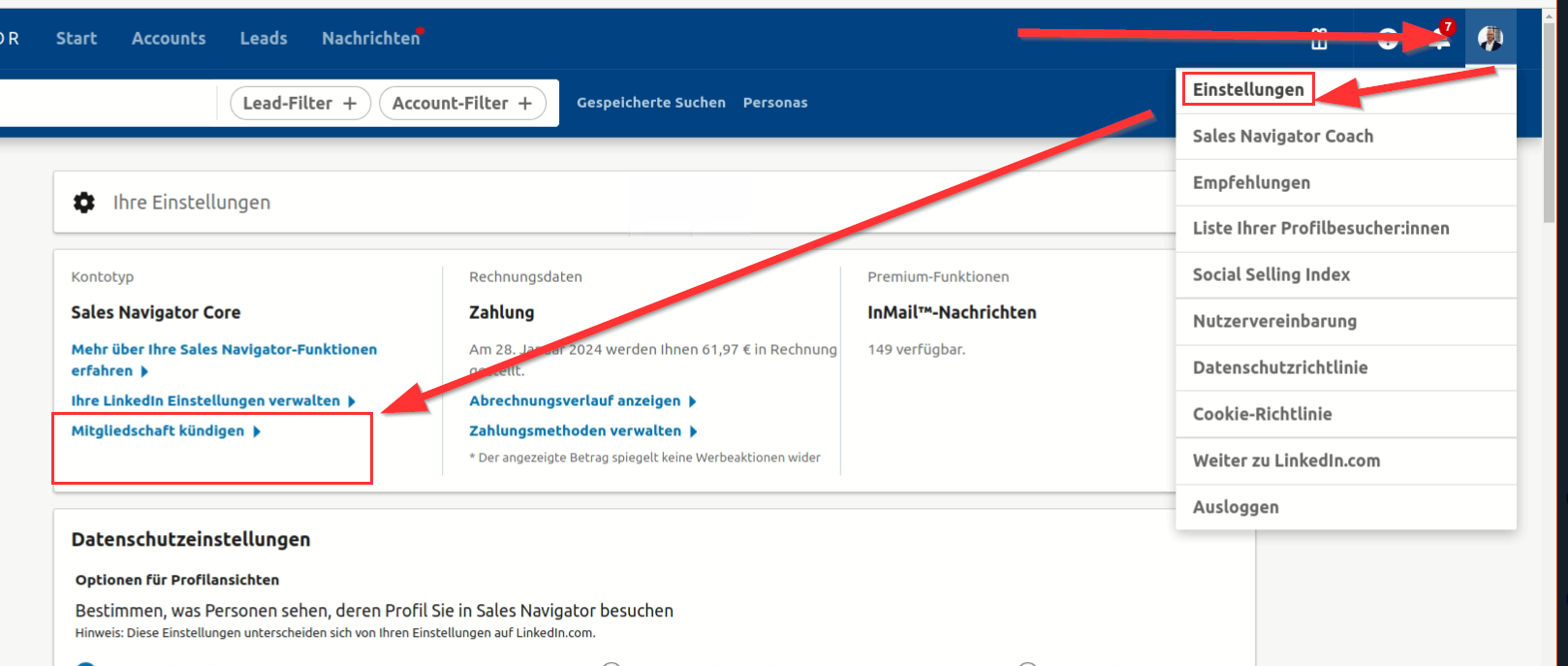 Sales Navigator Kündigung zurücknehmen