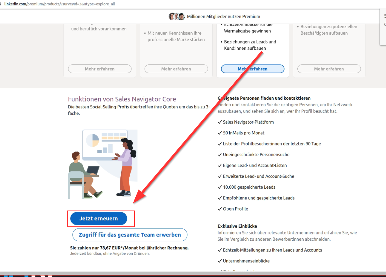 Den Sales Navigator auswählen in LinkedIn #Premium Switcher