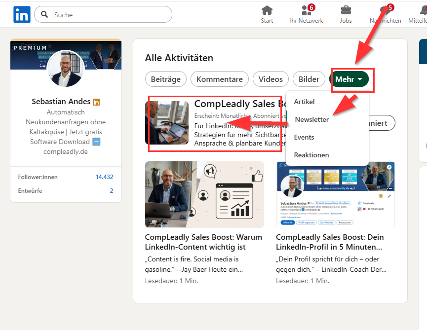 Eigenen Newsletter auf LinkedIn finden