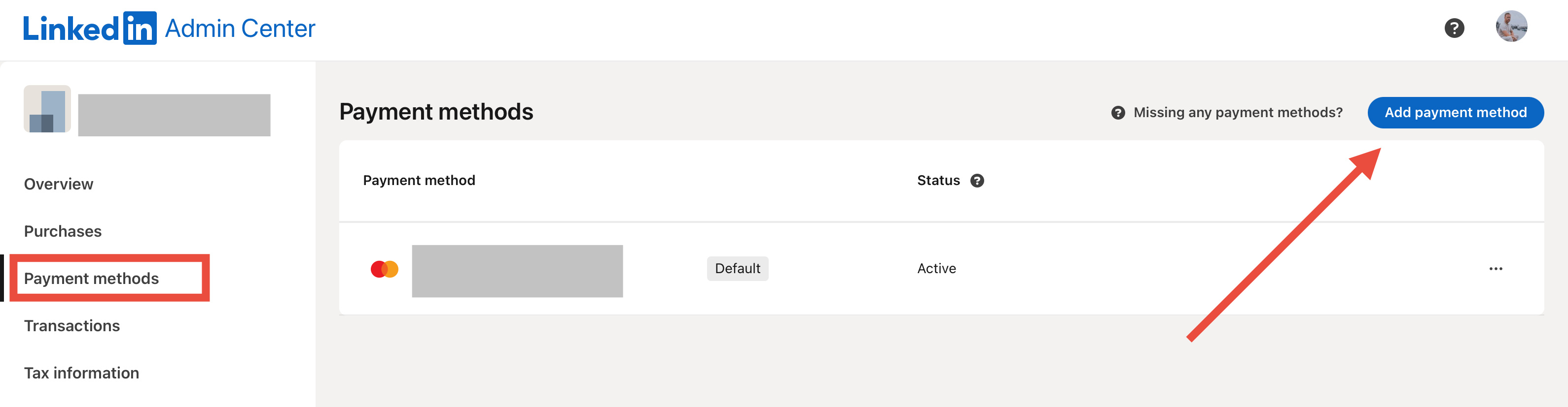 Change payment method on LinkedIn