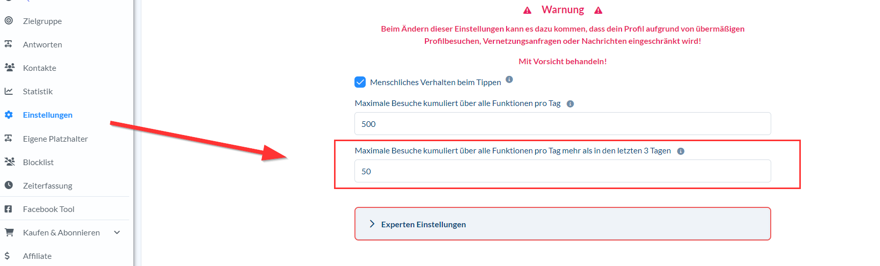 Maximale Besuche kumuliert #Sicherheitseinstellung