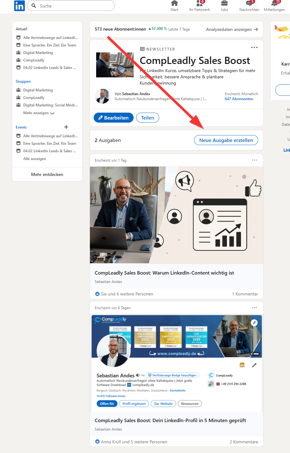 Eigenen Newsletter auf LinkedIn finden
