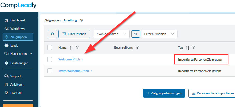 Personen / Kontakte aus einer gespeicherten Liste in CompLeadly entfernen.