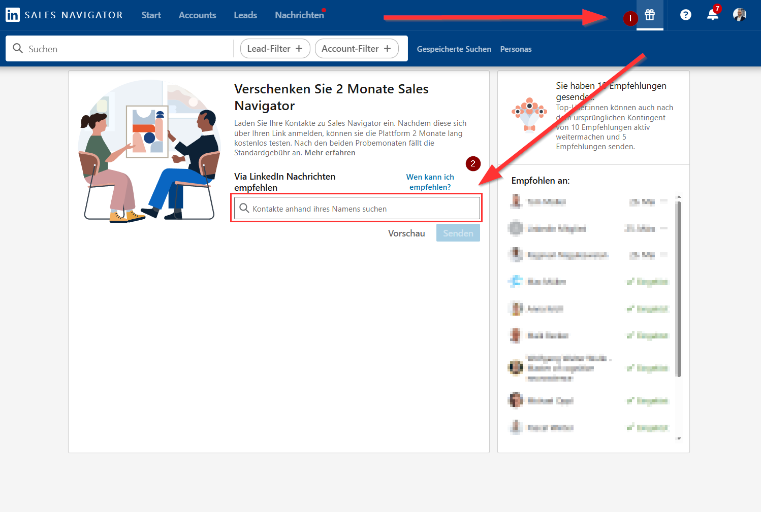 Den Sales Navigator 2 Monate kostenlos verschenken/empfehlen
