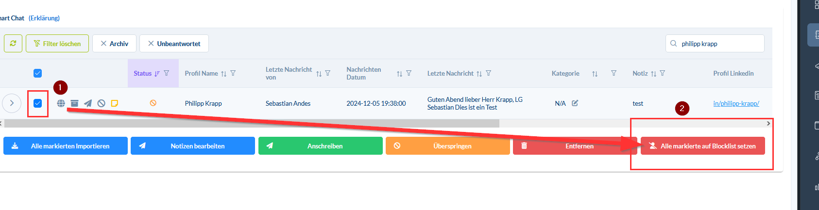 Kontakte aus Smart Chat in Blocklist setzen
