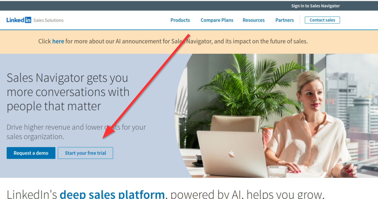 Accessing the Sales Navigator Trial on LinkedIn