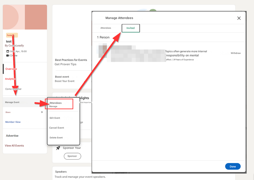 Where can I find the LinkedIn event invitations? (to be withdrawn)